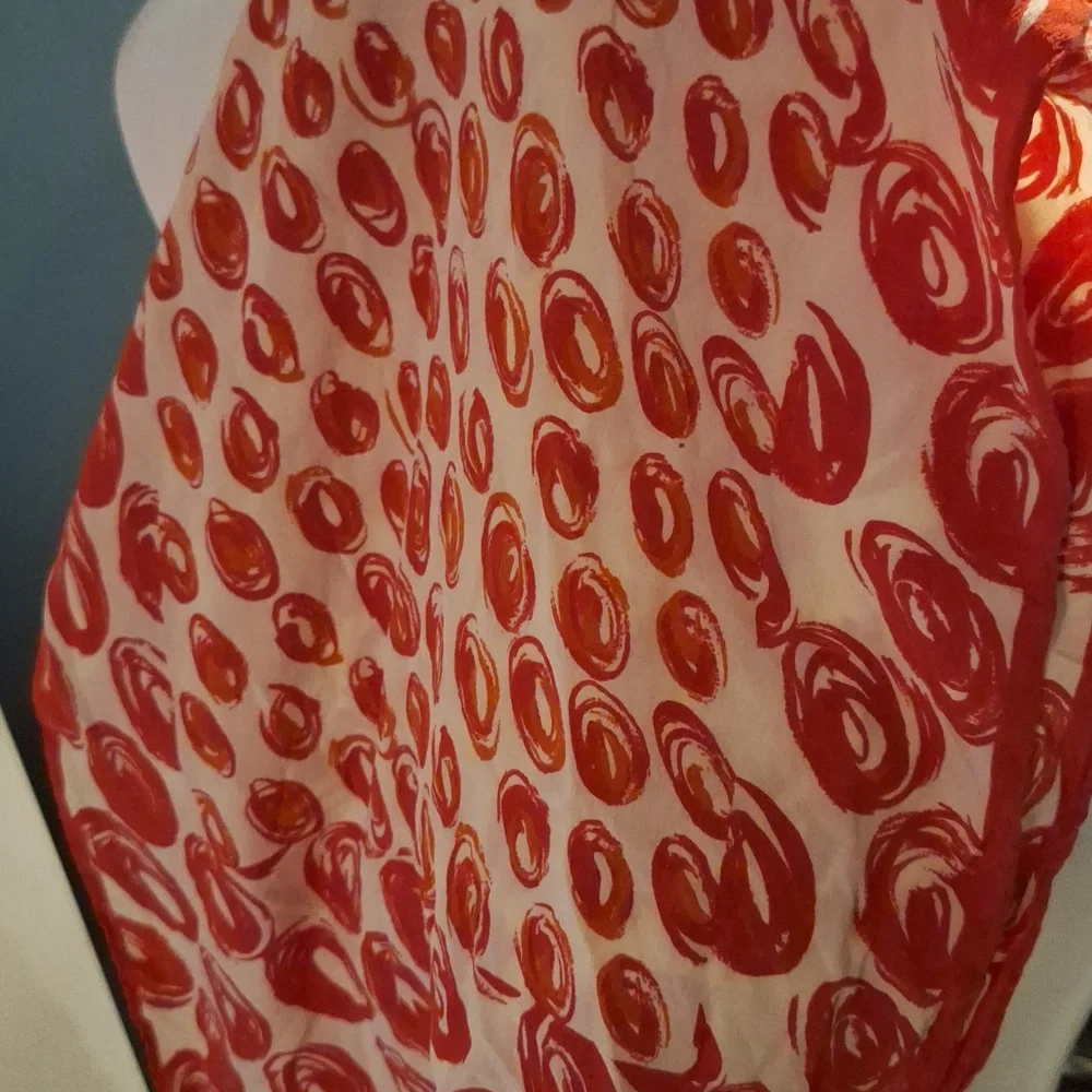 Vintage Mario Valentino Silk Oblong Scarf Red Cream Abstract Pattern